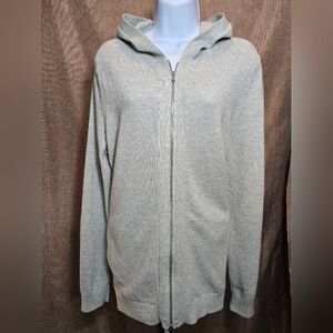 Theory Gray Zip Front Cotton Hoodie Knit Jacket, Sz L